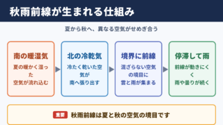 秋雨前線のでき方の全体像
